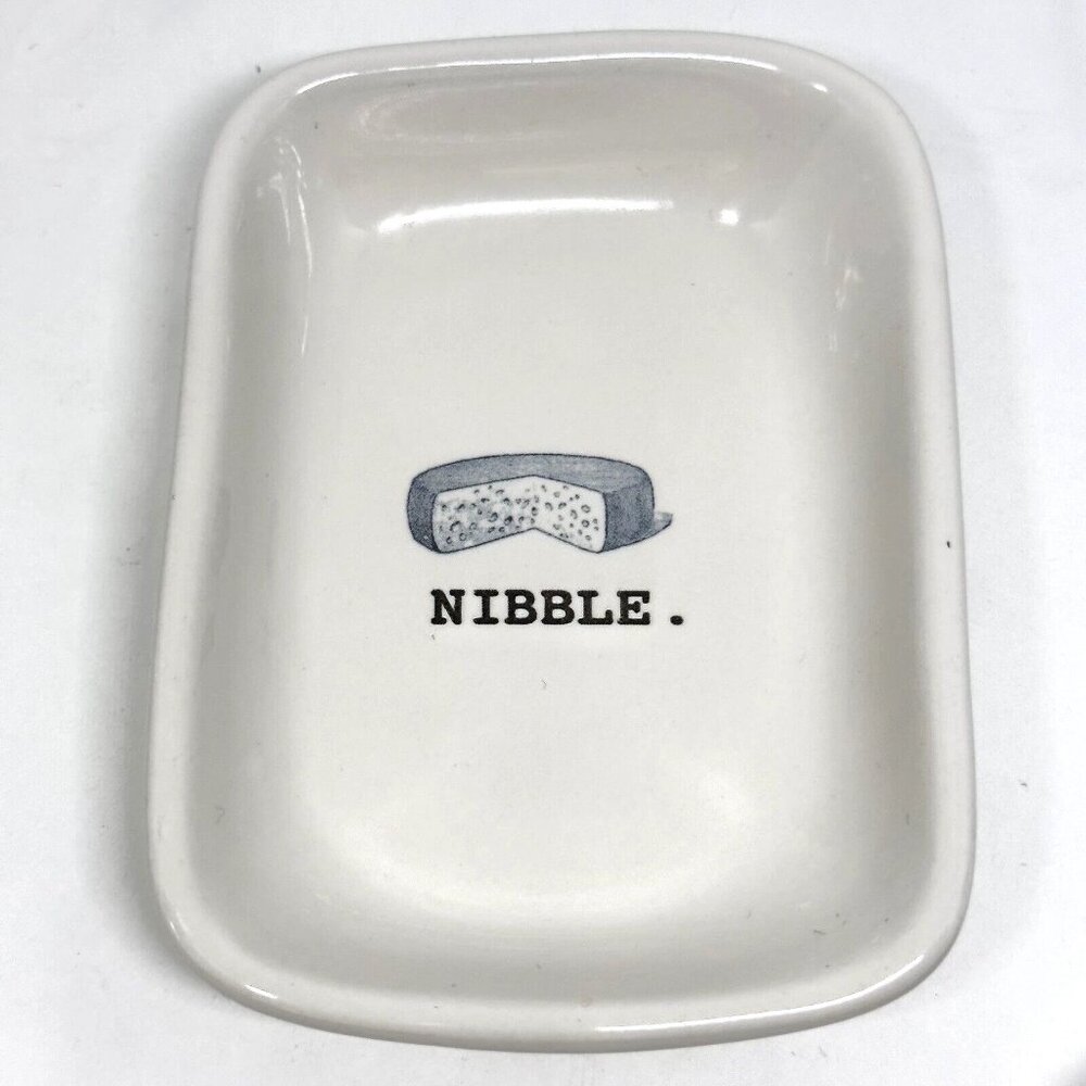 RAE DUNN Artisan Collection by Magenta Rectangle "Nibble" Dessert Plate Bowl EUC